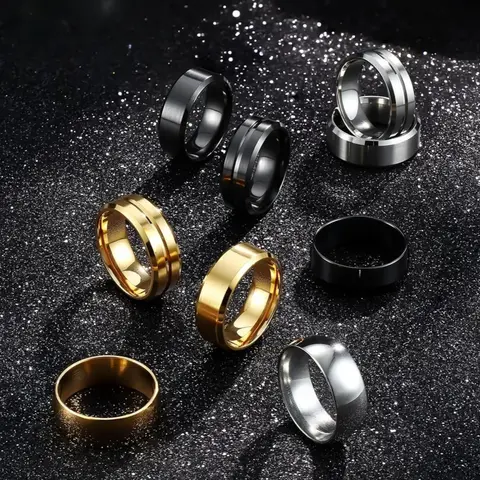 3Pcs Stainless Steel Stacking Ring Set for Men Women 8MM Comfort Fit Wedding Band Style - High Polished/Matte Surface Golden/Silvery/Black Fashion Rings, Simple Cool Engagement Promise Jewelry for Daily Wear & Gifting Statement Multi Ring Stackable Rings