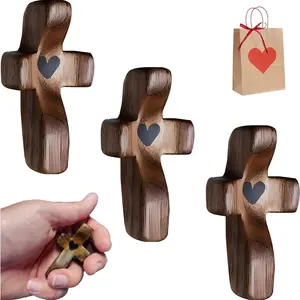 Olive Wood Encouragement Crosses versatile spiritual symbol - anxiety comfort cross religious ornament office gift，wooden cross set religious home decor great gift Decoration three wooden crosses comfortable grip wooden cross