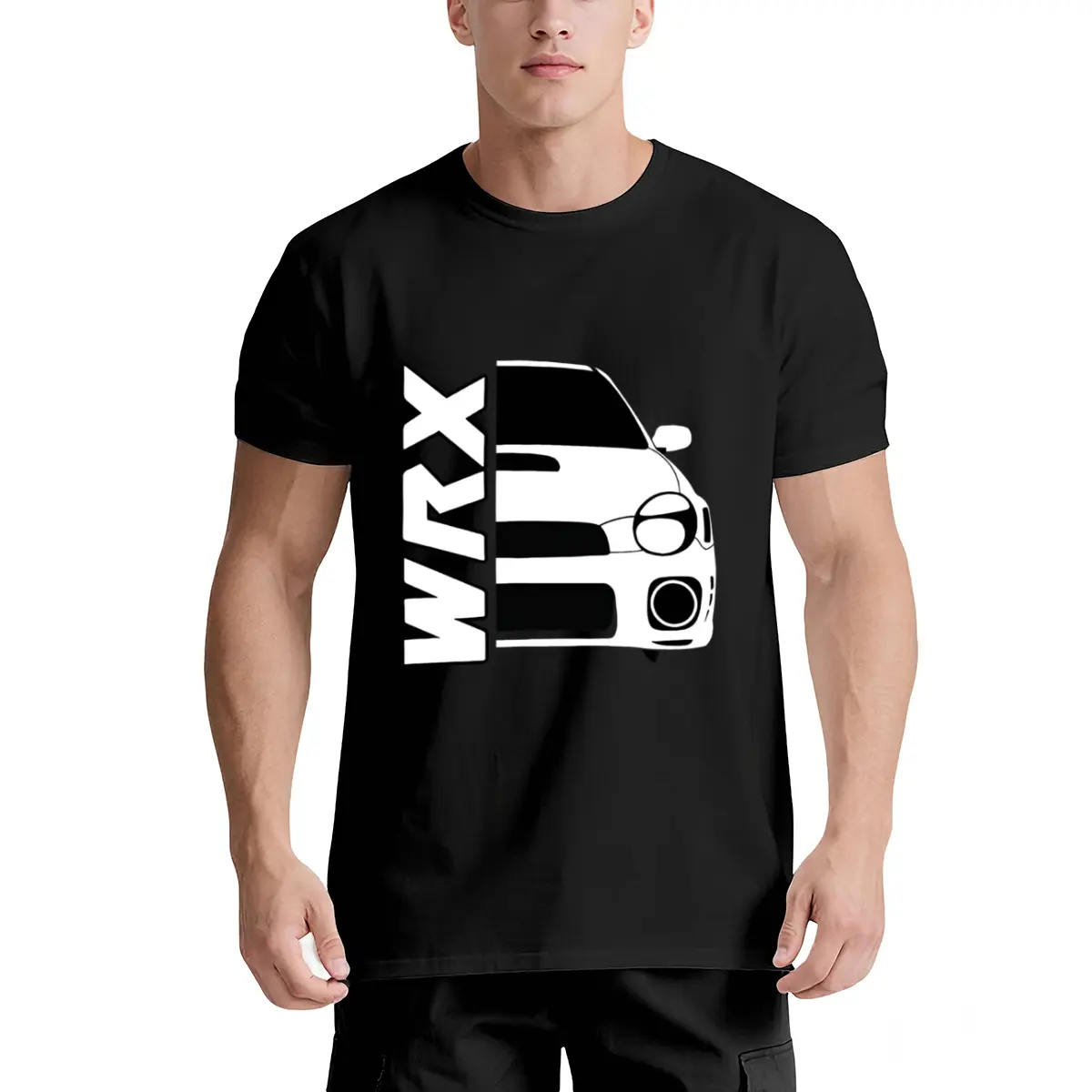 Men's Wrx Bugeye Car Graphic T-Shirt, Heavyweight Cotton Black White Car Print Crew Neck Regular Fit Streetwear Tee for Car Lovers