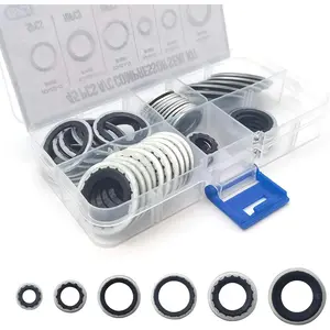 45 PCS Air Conditioner Compressor Port Seal Gasket Kit Gasket Bonded Seal Assortment Cooling Pump Sealing Gasket Universal Automotive Self-Centered Washers Black