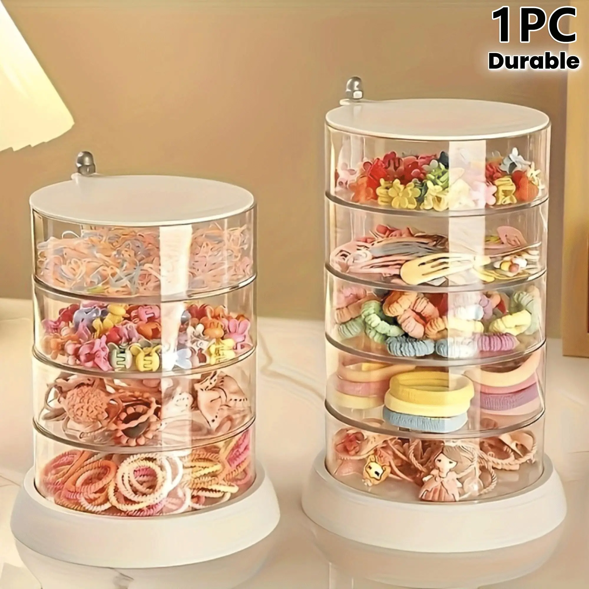 1pc Multi-Layer 360° Rotating Jewelry & Dustproof Makeup Organiser, Dustproof Organizer Boxes, Beauty supplies organizer - Plastic Round Desktop Storage Box with Transparent Lid, Cosmetic & Hair Accessory Holder for Vanity, Dresser