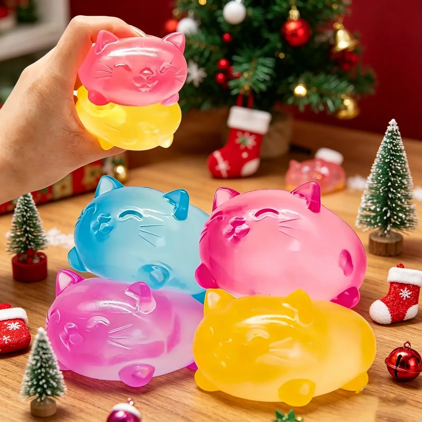4pc Mini Cute Cat Maltose Stress Relief Fidget Toy, Sensory Stress Reliever, Non stick, Odorless, Non toxic Stress Relief Tool, Relieves Anxiety, Slowly Rebound, Cute Desktop Accessory for Office Workers, Creative Holiday Gift, Animals, Animal Fidgets