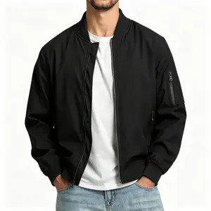 Gihuo Men's Lightweight Bomber Jacket, Casual Flight Jacket for Men with Full Zip Closure, Ribbed Collar and Cuffs, Zipper Sleeve Pocket, Windbreaker Coat for Spring Fall Streetwear