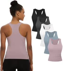 Dalavch 5 Pack Women's Workout Racerback Tank Tops No Built-In Bra Athletic Running Gym Sports Crop Tops