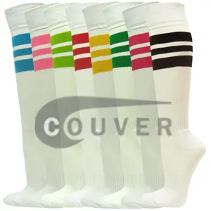 COUVER Stripes on White Knee High Sports/Softball Socks