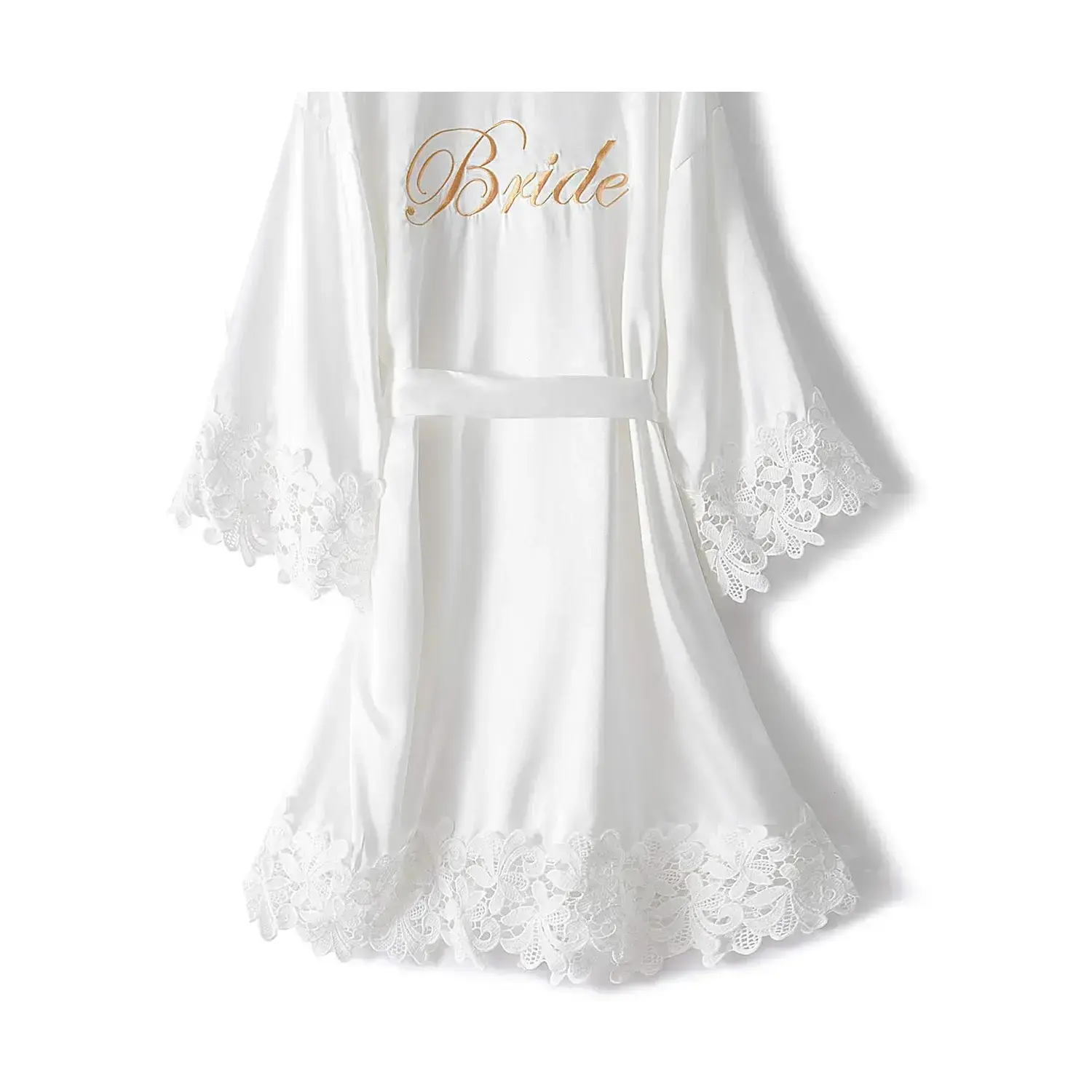 Bride Robe for Wedding Day Lace Bridal Bathrobe Kimono Robe Embroidery Silky Satin Bathrobe Wedding Party Sleepwear Bride Robe for Wedding Day Lace Bridal Bathrobe Kimono Robe Embroidery Silky Satin Bathrobe Wedding Party Sleepwear