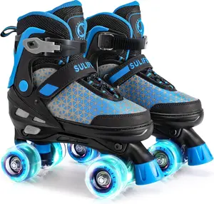SULIFEEL Roller Skates for Girls Boys Kids,4 Sizes Adjustable Quad Skates with Light up Wheels,Safe Fun Children Skates, Best Gift for Beginners Indoor Outdoor Sports
