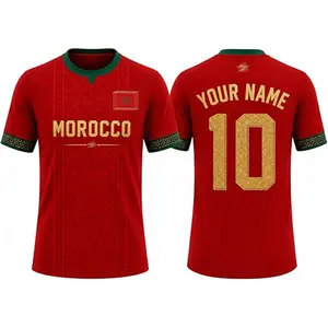 [Custom Name] Personalized Morocco Soccer Jersey, Custom Name and Number Football Shirt, Morocco National Pride Fan Apparel, Red Green Soccer Supporter Tee, Unisex Sportswear, Match Day Outfit, Gift For Morocco Football Fans