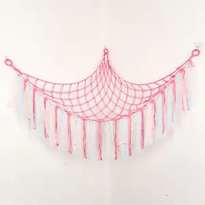 100x100x150cm Triangle Toy Hammock Storage Net Handmade Crochet Stuffed Animal Organizer Space-Saving Corner Wall Decor Cute & Fun Hanging Toy Storage for Home Decoration