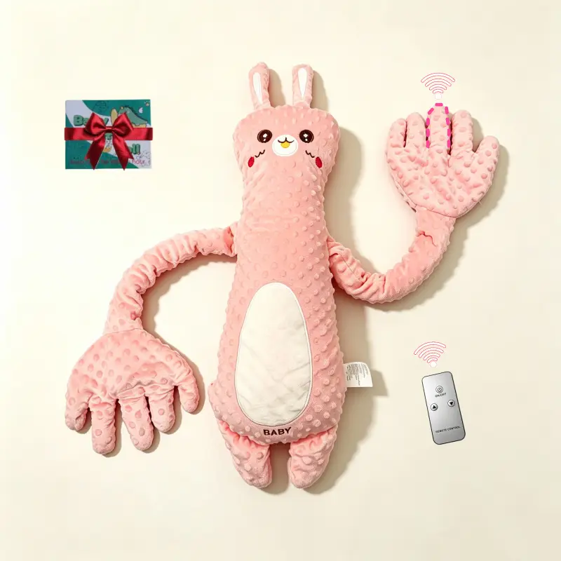 Unisex Giant Pink Animal Theme Stuffed Rabbit Patting Hand Toy - 0m+ Use, Built-in Back Patting Function, Cotton Fill Soothing Pillow, Soft Sensory Plushie, Perfect Gift for New Moms