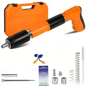 All-Steel Manual Nail Gun Set - Heavy Duty Concrete & Red Brick Wall Nailer, Built-In Pneumatic Power with Auto Slag Removal, Low Noise Construction Tool for Durable Home Repair