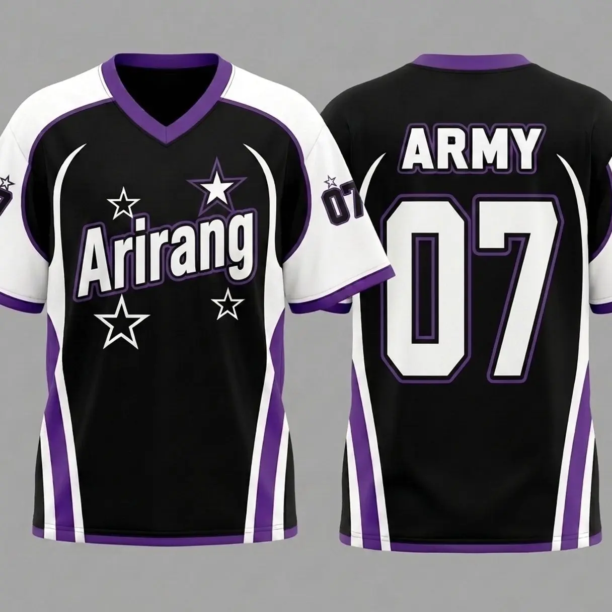 Kpop 07 Arirang Sports Jersey Y2K Blokecore Purple Black V-Neck Soccer Shirt Concert Outfit Unisex