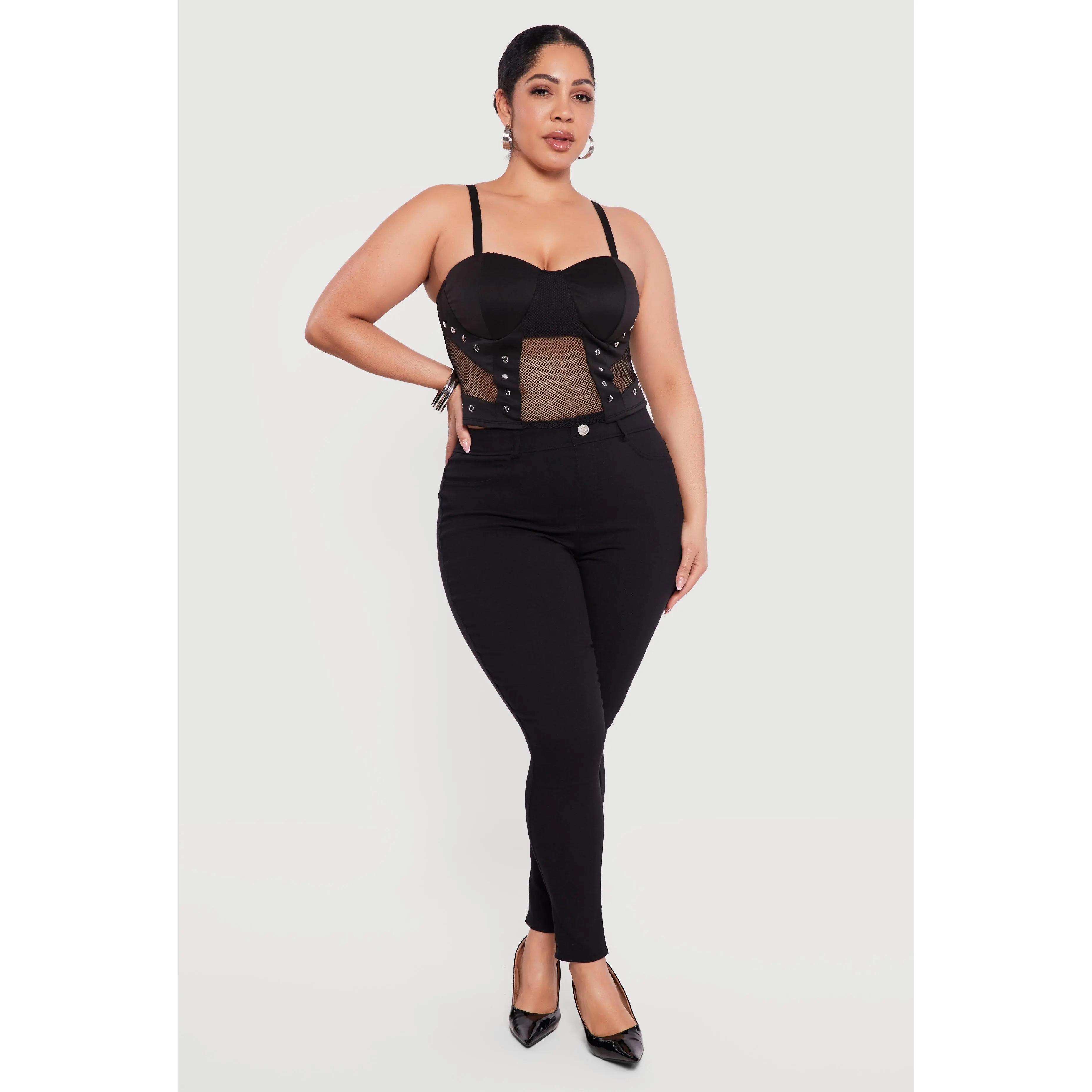 Plus Size Fishnet Grommet Detail Bustier Crop Top