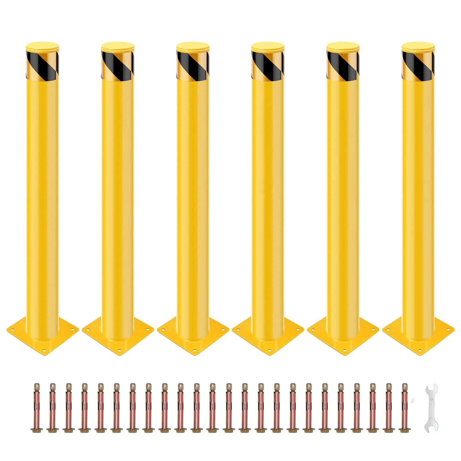GARVEE Removable Steel Safety Bollard Post - 30x4.5 in Yellow Concrete-Compatible Traffic Management Equipment for Streets, Parking Lots, Walkways, Pedestrian & Property Protection (6 Pack), Control