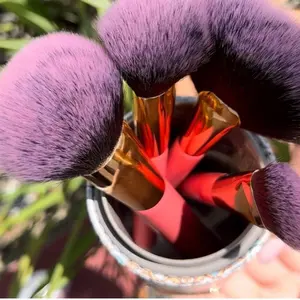 Makeup Brush Holder Case with 4 Essential Brushes Travel Friendly Purple Brushes in Gold Packaging Durable Vegan Leather Compact Lightweight