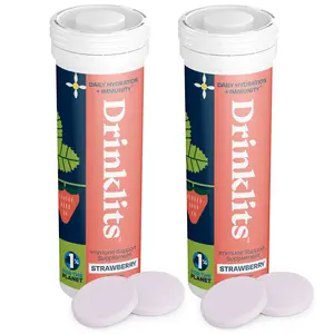 Drinklits Strawberry Immune Support Tablets (2) Tube Bundle | Daily Immunity - 0g Sugar - Vitamins - Electrolytes - Herbal Blend | 20 Servings – 10 Tablets per Tube