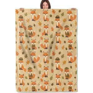 Adorable Fox Blanket Soft Lightweight Flannel Throw Blanket for Living Room Bedding Travel Home Decor Cozy Blankets Gifts for Adults Kids Women Men