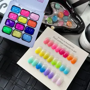 12 Colors Solid Rainbow Nail Polish Adhesive, Fluorescent Balm, Gradient Paint Gel, High Saturation Trendy Nail Art,  Gradient Effect