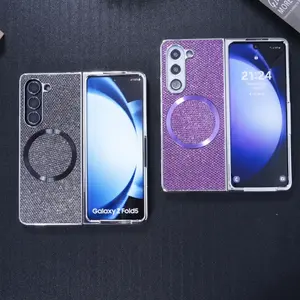 Premium Magnetic Glitter Phone Case for Samsung Galaxy Z Fold7/6/5/4/3, Wireless Charging Support, Anti-Fingerprint, Non-Slip Design, Phone Accessory