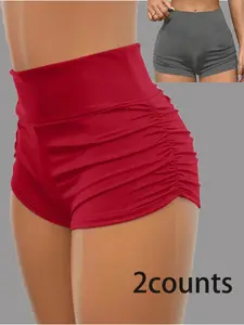 New Folded Plain Basic Minimalist Short Pants Two-Piece Set, Stylish Casual Wear Fit, Comfortable All-Season, Perfect for Daily Use, Women, Womenswear