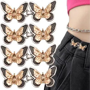 4 count Butterfly Pant  Tightener Butterfly Button Pins Detachable Alloy Butterfly Jean Buttons Clips No Sew No Tools Women Jeans  Adjuster Decorative  Jean Buttons for Women Girls