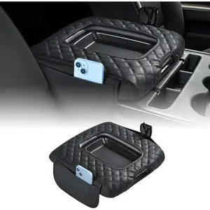 Center Console Cover Compatible with Silverado Sierra 2014-2018 Jump Seat, Leather Arm Rest Armrest Cover for Car, Durable Middle Console Cover Replacement for Trucks, with 2 Pocket