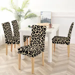Leopard print polyester chair cover, classic black brown spot pattern, modern and fashionable style, suitable for dining tables or office chairs, enhancing the visual hierarchy of the space, soft and fitting chair body design