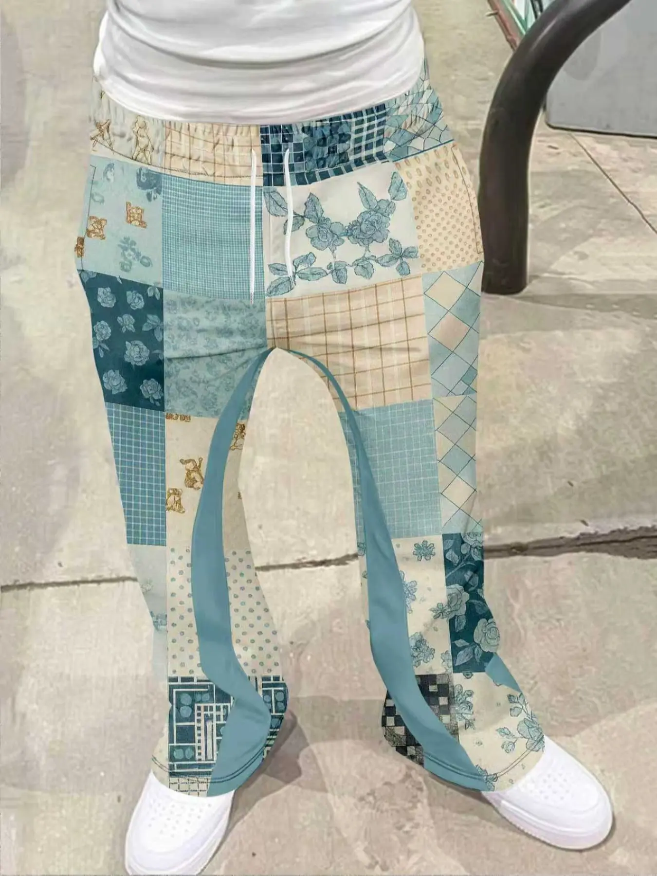 Men's Loose Fit 3D Print Bell Bottom Pants, Casual Sporty Streetwear, Casual Wear Bottoms, Punk Vintage Long Pants, Geometric Pattern, All Seasons