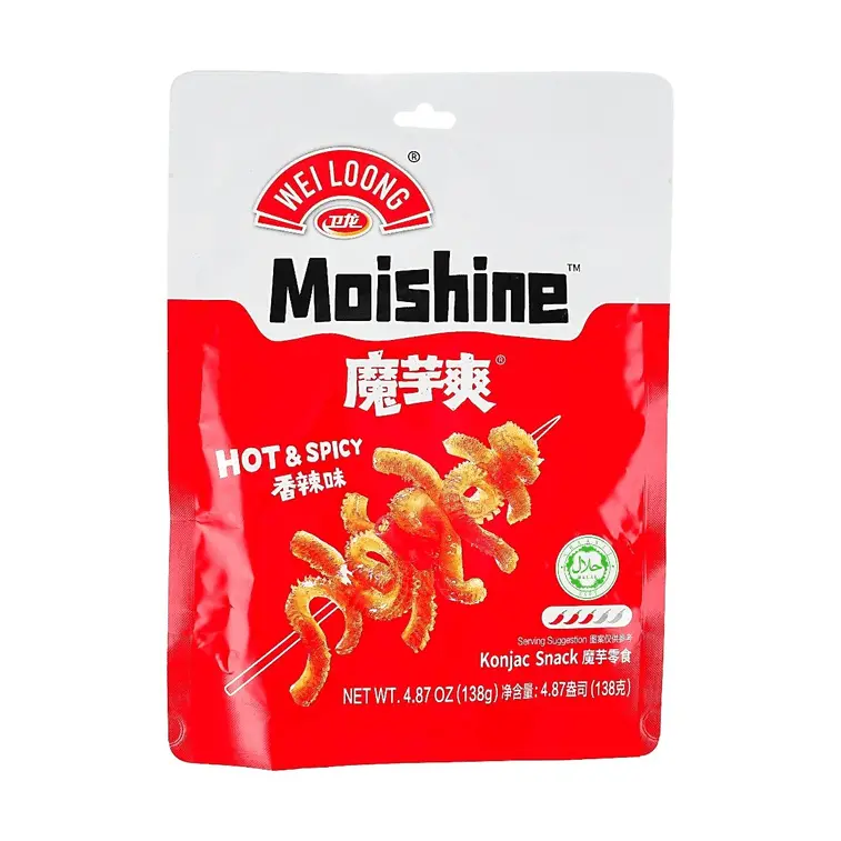Wei Long Chewy Konjac Snacks - Hot Spicy Flavor, Low Calories, Ambient, Contains Konjac - 138g