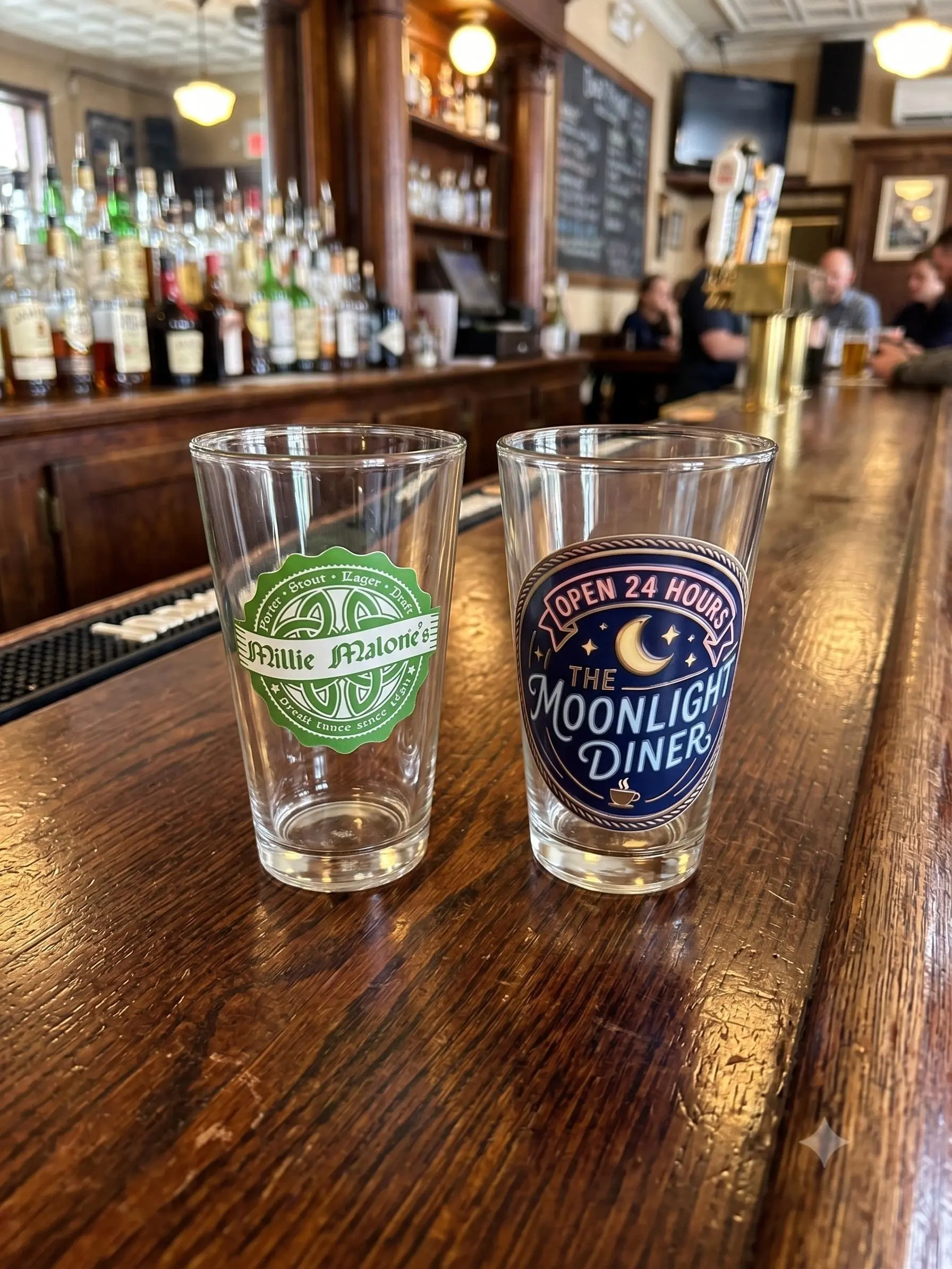 16 ounce Pint Glass with Choice of Logo, Clear Glass, Ideal for Bar and Restaurant Use