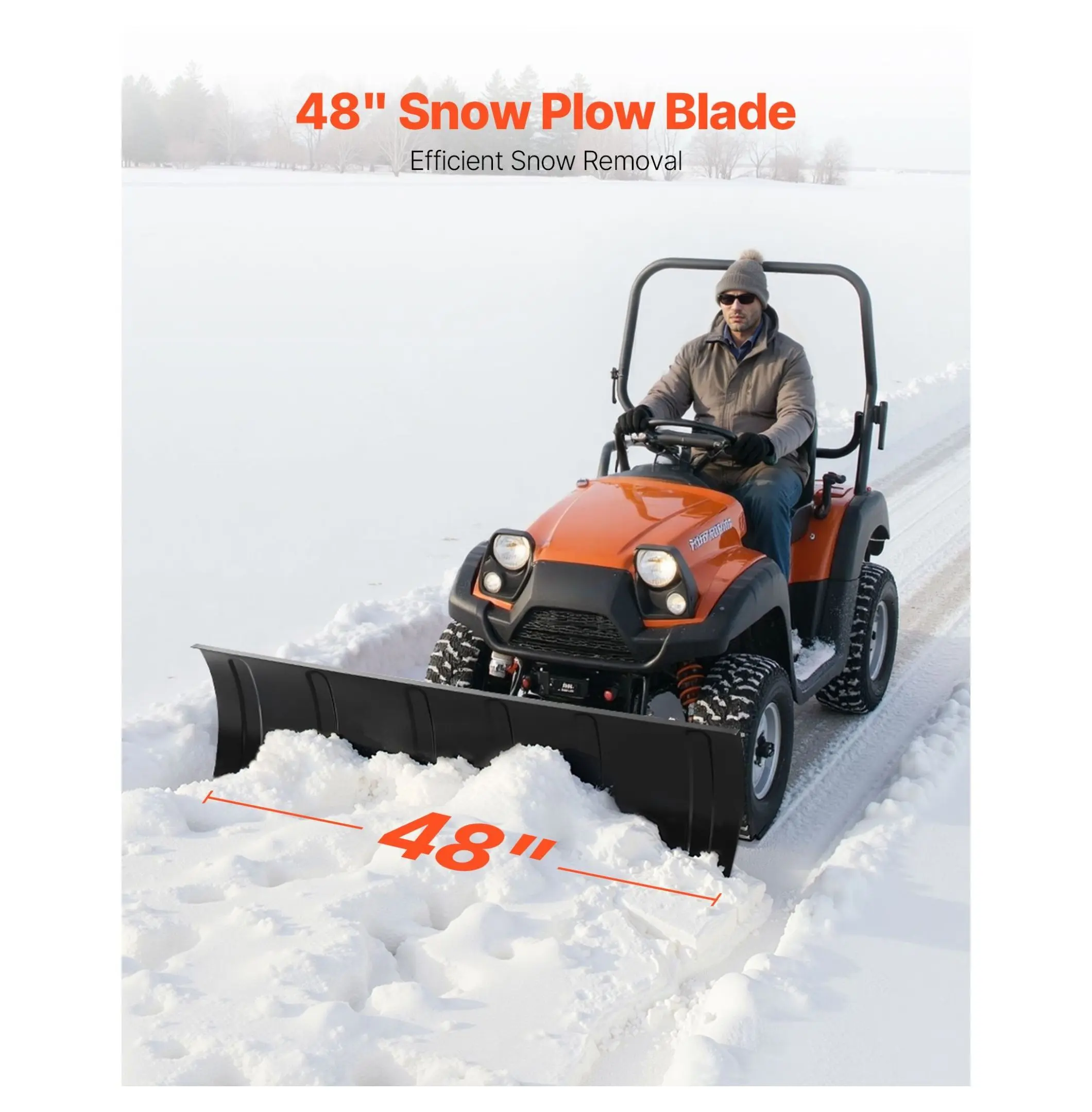 48in ATV Snow Plow Kit, Universal Snow Plow Attachment for ATVs & UTVs, Adjustable Blade, Quick Detach, Steel Scrape Blade, 3 Mount Options, Snow Clearing 48 inch