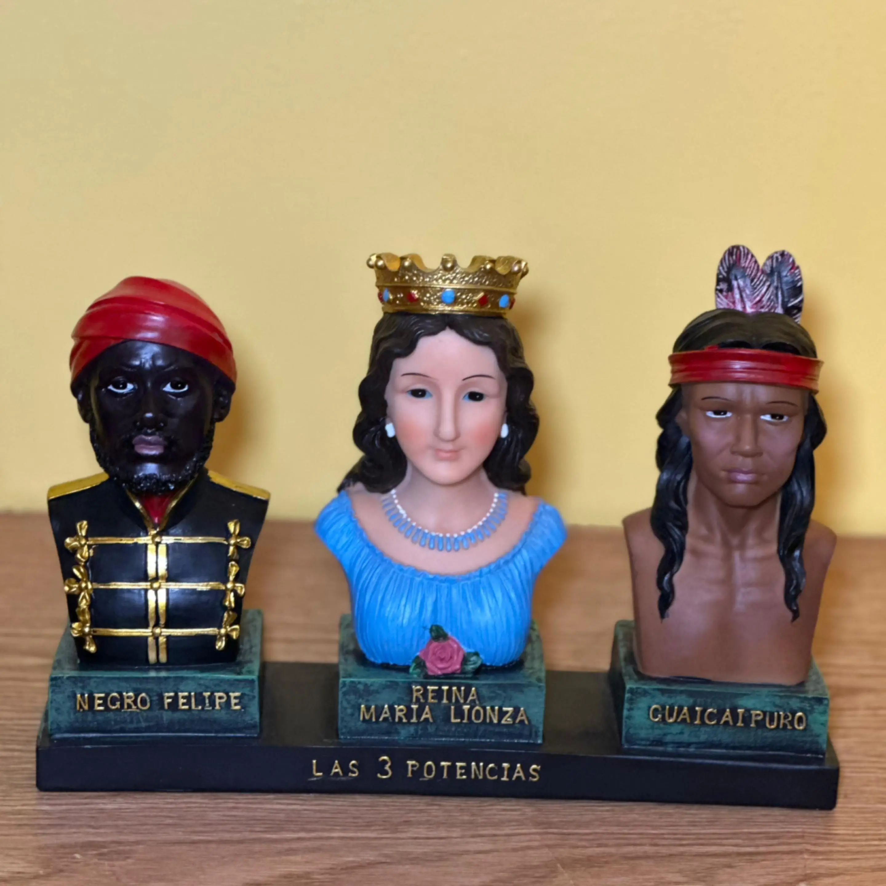 3-Piece María Lionza Trio Ornamental Statues - María Lionza, Negro Felipe, Cacique Guaicaipuro for Room Decor, Three Pieces