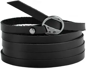 Genuine Leather Wrap Bracelets Trendy Western Stackable Cuff Adjustable Boho Layered Bracelet Jewelry For Men Women