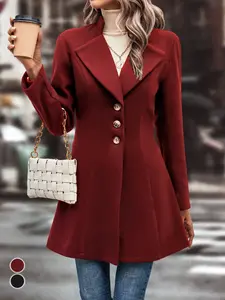 Elegant Fitted Single-Breasted Blazer Jacket, Casual Pure Color Lapel Woolen Coat, Stylish Long Sleeve Outerwear for All Seasons