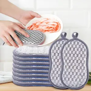 10 Pack Kitchen Scrub Sponges Reusable Double Sided Washable Microfibre Sponges for Dishes Plates Pans Grey