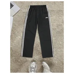 Striped Athletic Track Pants Streetwear Straight Leg Workout Trousers