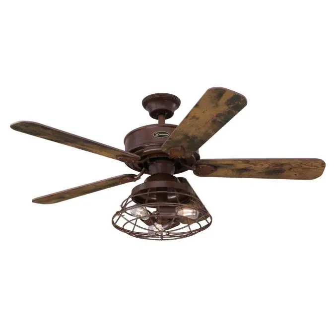 Westinghouse Vintage 48 in. 3-Speed Ceiling-Mounted Fanlight Ceiling Fan - Barnwood Finish Reversible Plywood Blades, Reclaimed Hickory & Pewter Ash, Cage Shade, 5W LED Lighting Compatible, Down Rod Only, 22.04 lbs, for Large Rooms Cooling, Fanlight Ceili
