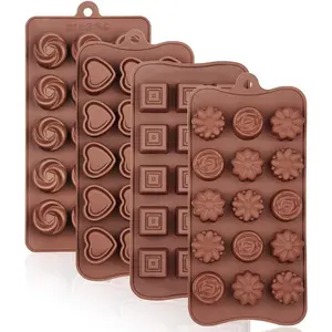 4 Packs Silicone Molds for Chocolate, Food Grade no-stick Baking, candy and butter Mold with different shape (4 packs different style)