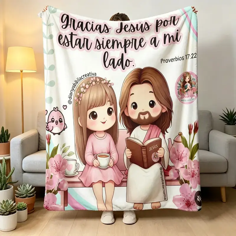 Soft Funny Throw Blanket Cute Cartoon Jesus & Kids Religious Blanket, Ultra Plush Lightweight Throw, Christian Gift for Christmas & Easter