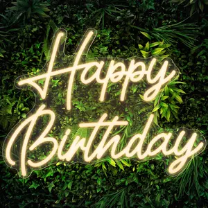 Happy Birthday Neon Sign with Dimmer Switch, USB Powered Wall Art Light, Warm LED, Perfect for Party Decorations, Dimmable Neon Light