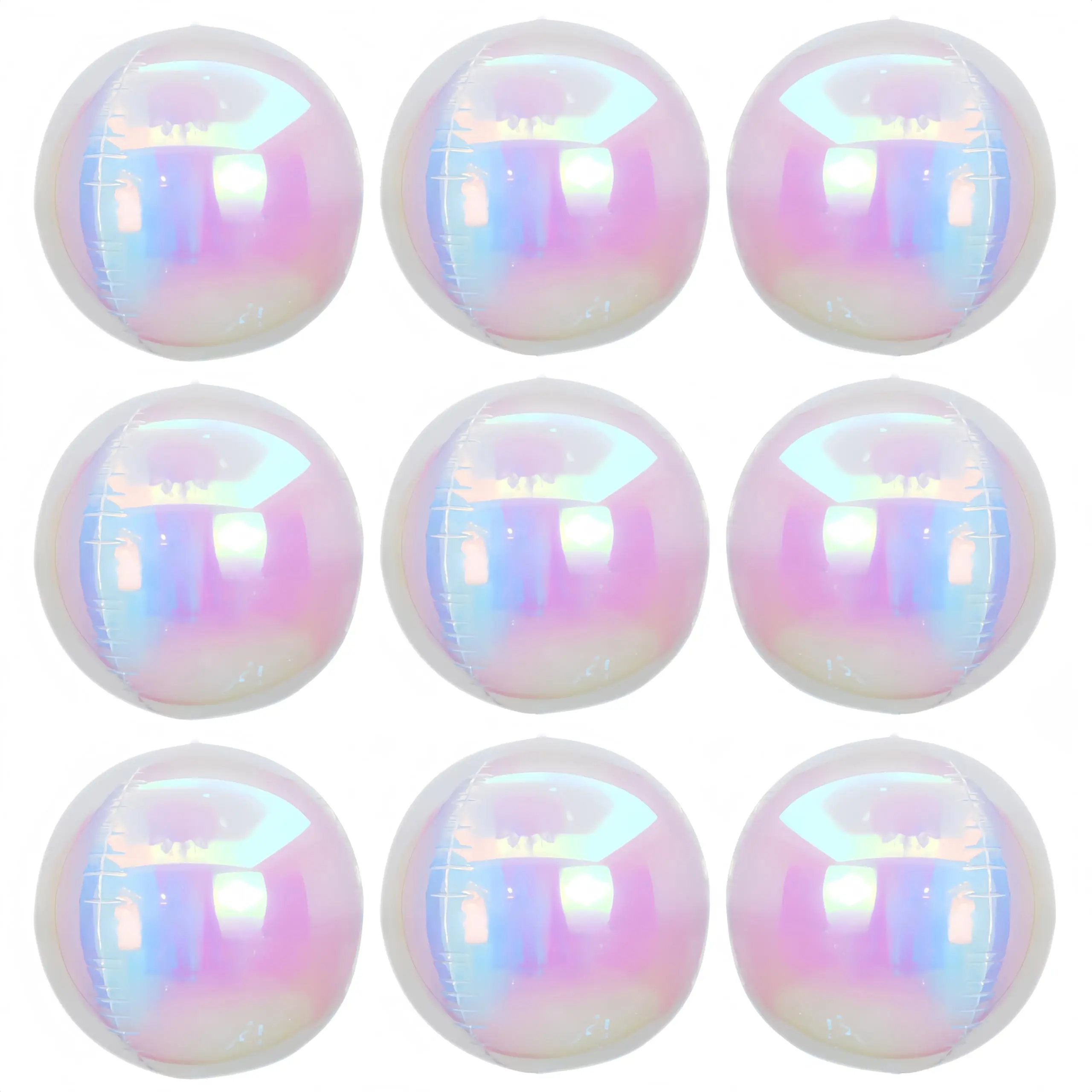 9Pcs Iridescent 4D Round Ball Balloons 10" Holographic Foil for Mermaid, Concert, Spring Party