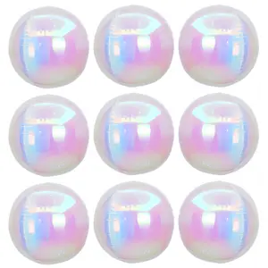 9Pcs Iridescent 4D Round Ball Balloons 10" Holographic Foil for Mermaid, Concert, Spring Party