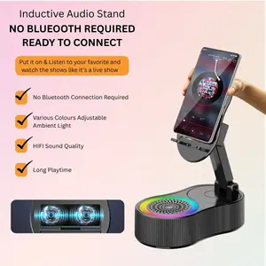 Wireless Induction Audio Bluetooth Speaker 5in1 Phone Holder Emergency Rechargeable 3000mAh with Colorful Ambient Light 300° Foldable for Tablets iPhone Android Stereo Charging Compact Device Adjustable Aesthetic bluetooth speakers Usb Smartphone Gadget