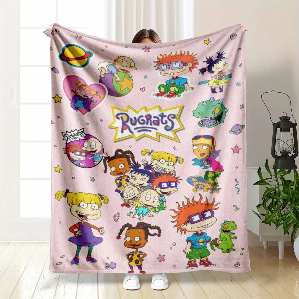 Retro Cartoon Friends Flannel Blanket Pink Planet Star Heart Dinosaur Print Soft Warm Lightweight Cozy Throw for Sofa Bed Dorm Movie Night Birthday Gift