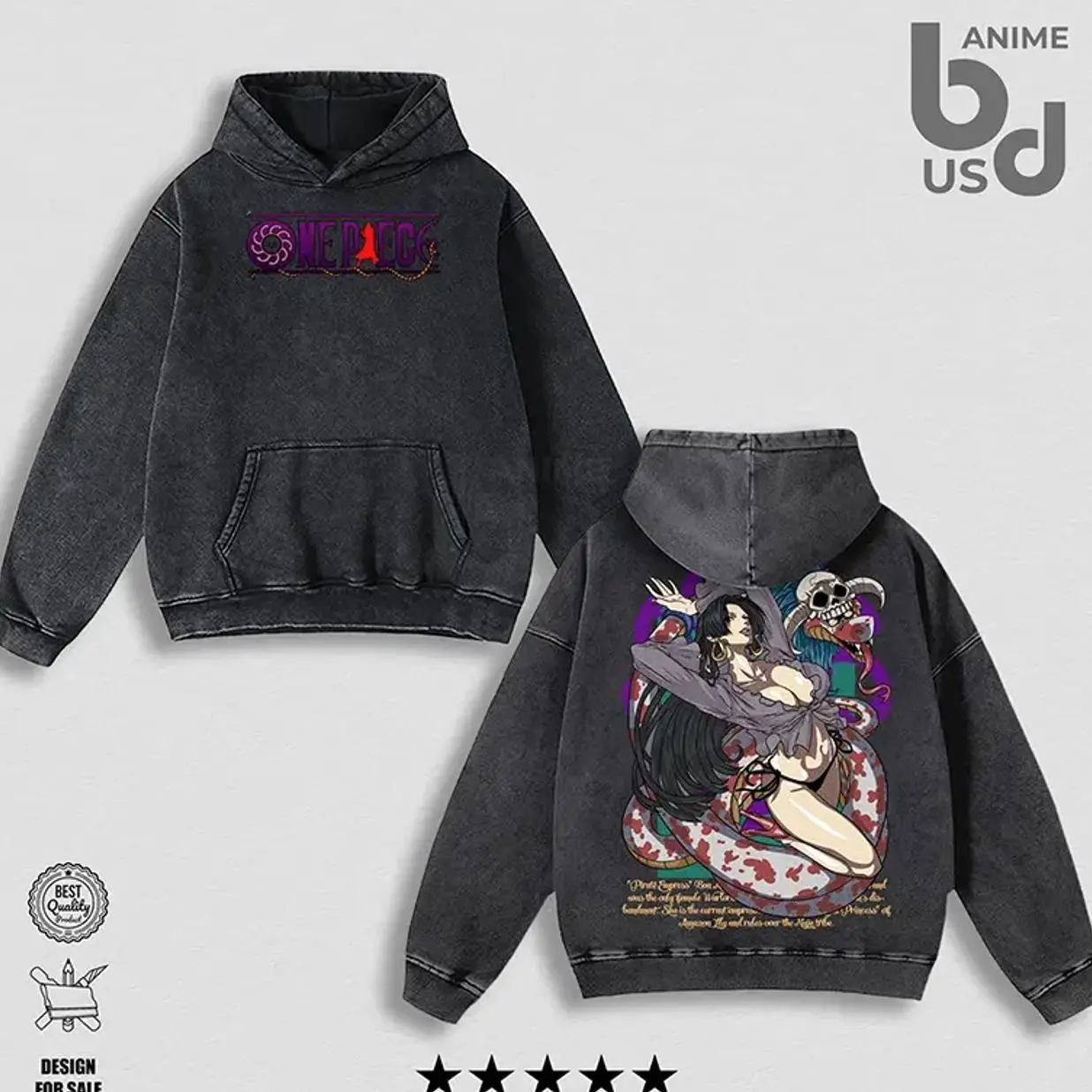 Boa Hancock x One Piece | Hoodie Wash – Double Printed Oversize Unisex Cotton, Cool Anime Graphics Tee, Anime Outfit, Menswear, Anime Merch, Gift For Anime Fan F0E