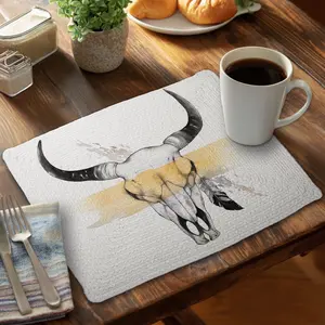 360 stand Bohemian Stylish Cow Skull with Feather Rectangular Placemat, 14x18", Rustic Kitchen Tableware, Coasters for Home Decor (CBPM14186200NQ), Coasters Home Decor, Coasters For Drinks