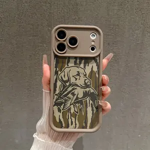 Duck Hunters with Dog Forest Camouflage Pattern Phone Case, Soft Silicone, Fully Protected and Shockproof For iPhone 17 16 15 Pro Max 14 13 12 11 Plus Air Cover Camo Boy Men