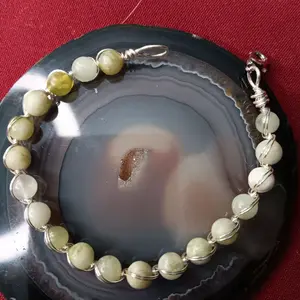 Protective & Healing Serpentine Jade Bracelet | Handmade Wire-Wrapped Natural Stone Jewelry