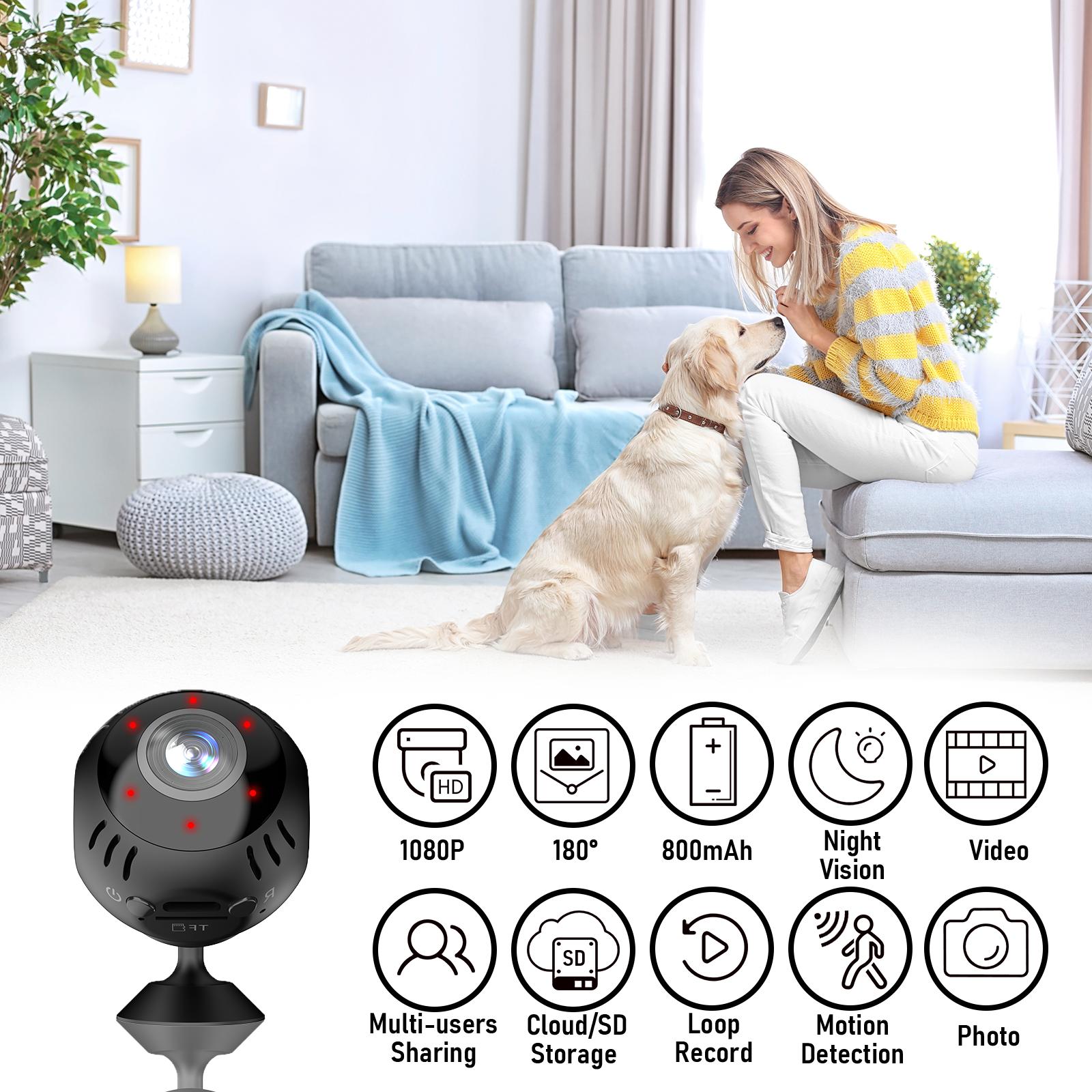2MP FHD Hidden Mini Security Camera, Wireless WiFi, Motion Detection,  Night Vision, Nanny Cam for Home Use, Indoor Surveillance, Baby & Pet Monitor, Cloud Storage (Paid Service) + SD Card Recording (SD Card Not Included) with Infrared