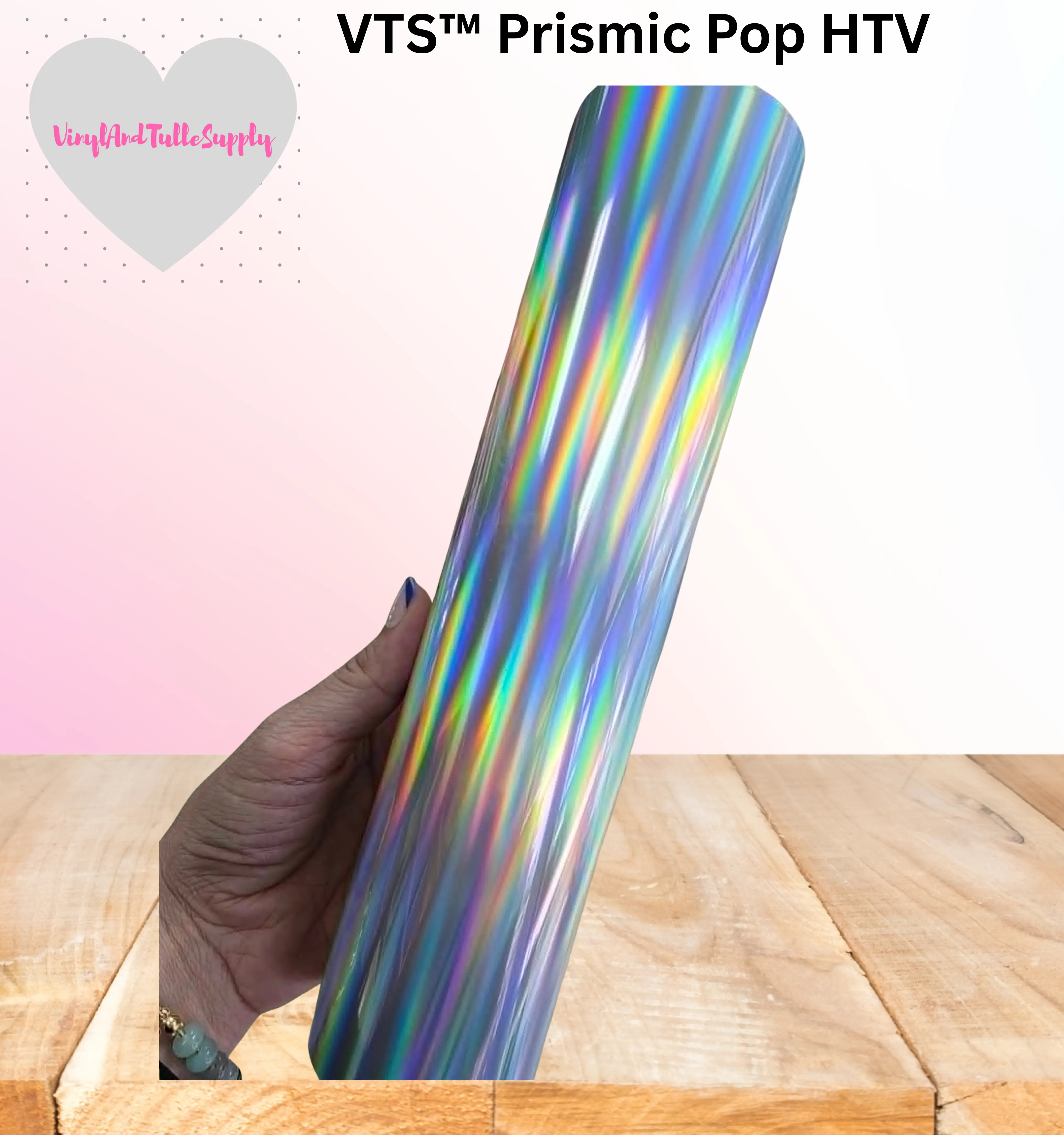 VTS™ Prismatic Pop HTV - 3D Holographic Polyurethane Heat Transfer Vinyl, Prismatic Vinyl&Tulle for DIY Specialty Supplies (Silver)